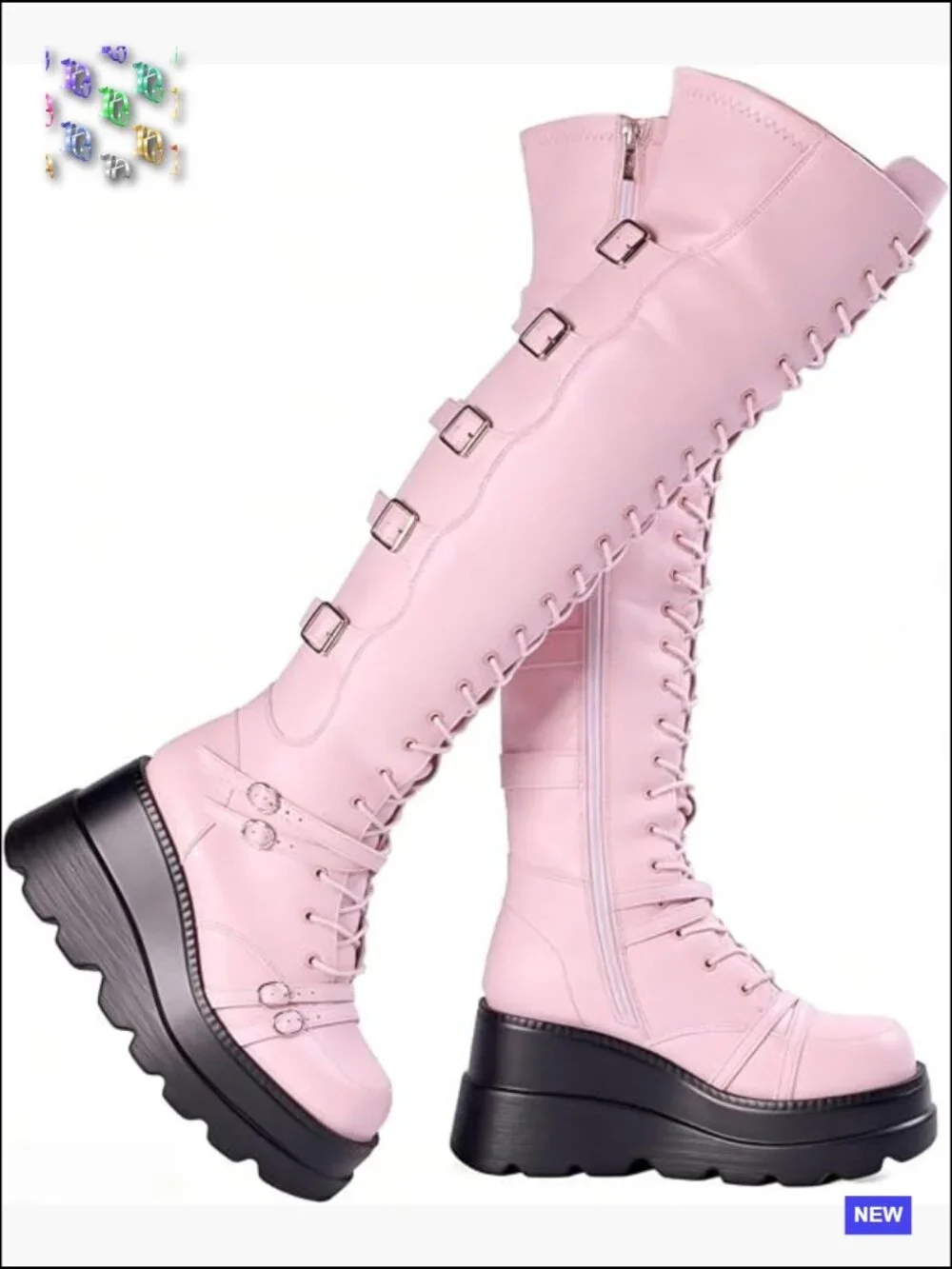Over the Knee Platform Boots Chunky Heel Lace Up Side Zip Motorcycle Goth Boots